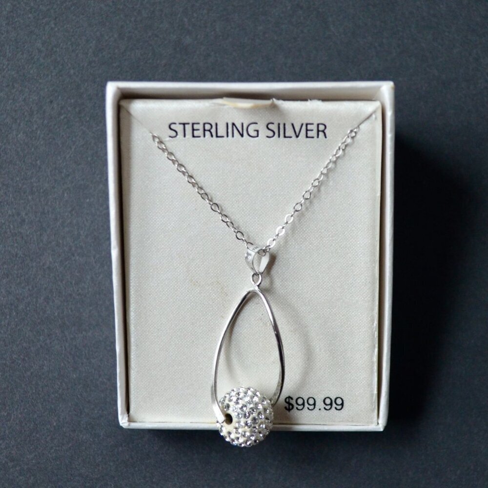 Sterling Silver Crystal Teardrop Necklace New